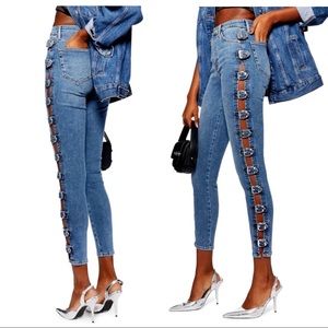 Topshop NWT high waisted buckle skinny jeans 26